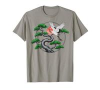 Japanese Crane Pine Tree Red Sun Zen Nature Art T-Shirt