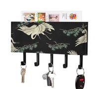 Japanese Crane & Pine Wall Mounted Key Hook | Decorative Key Hanger With 5 Hooks Multifunctional Wall Mounted Key Hook For Entrance Hallway Home Decor 7.1 x 4.3 Inches