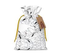 Japanese Crane Print Christmas Gift Bag, Drawstring Christmas Bags Reusable Gift Bags With Name Tags