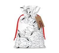 Japanese Crane Print Christmas Gift Bag, Drawstring Christmas Bags Reusable Gift Bags With Name Tags