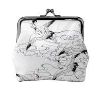Japanese Crane Print Compact Coin Purse 4.52 x 4.13in Cute Mini Wallet with Kiss Lock Waterproof Pouch