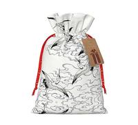Japanese Crane Print Drawstring Christmas Gift Bag With Tags Reusable For Birthday Parties Gift Weddings Holiday