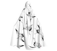 Japanese Crane Printing 57.8 Inches Length Hooded Cloak, Adult Halloween Wizard Robe, Large Hood,Perfect For Cosplay