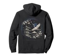 Japanese Crane Sakura Pagoda Mount Fuji Moon Zen Art Pullover Hoodie