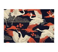 Japanese Crane Waves Placemats Heat Resistant Washable Oxford Cloth Table Mats Set of 4 Home Kitchen Decoration, Easy to Clean