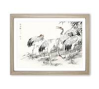 Japanese Cranes By The Bamboo By Numata Kashu Asian Japanese Framed Print | A3 Oak Framed Wall Art | Ready to Hang | Asian Animal Picture | Living Room Bedroom Lounge Office