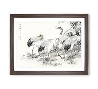 Japanese Cranes By The Bamboo By Numata Kashu Asian Japanese Framed Print | A4 Walnut Framed Wall Art | Ready to Hang | Asian Animal Picture | Living Room Bedroom Lounge Office
