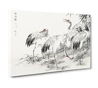 Japanese Cranes By The Bamboo By Numata Kashu Canvas Print | Gallery Wrapped 30mm Frame Wall Art | 20x14 inches | Ready to Hang | Asian Floral Picture | Living Room Bedroom Lounge Office
