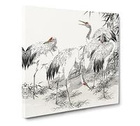 Japanese Cranes by the Bamboo by Numata Kashu Canvas Print | Gallery Wrapped 30mm Frame Wall Art | 20x20 inches | Ready to Hang | Asian Floral Picture | Living Room Bedroom Lounge Office