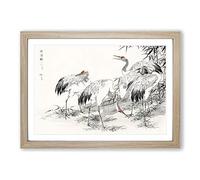 Japanese Cranes by The Bamboo by Numata Kashu Framed Print | A2 Oak Framed Wall Art | Ready to Hang | Asian Animal Picture | Living Room Bedroom Lounge Office