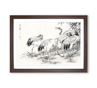 Japanese Cranes by The Bamboo by Numata Kashu Framed Print | A2 Walnut Framed Wall Art | Ready to Hang | Asian Animal Picture | Living Room Bedroom Lounge Office