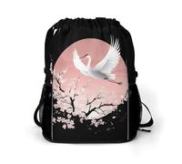 Japanese Cranes in Moon Center Gym Bag with Shoe Compartment 30L Backpack | Personalised Drawstring Bags for Men Women Workout Travel Water Resistant String Backpack