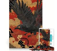 Japanese Crow Art with Temple for Adults 1000 Piece Jigsaw Puzzle Serene Game Perfect Connection Pattern Build Birthday Surprise (50x75cm)