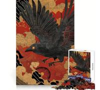 Japanese Crow Art with Temple Jigsaw Puzzle 1000 Piece Recall Enhancer Thick Material Pattern Assemble Birthday Gift (38x52cm)