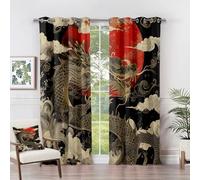 Japanese Curtains Window - Japanese Curtains - Chinese Dragon Red Sun Cloud Blackout Curtains 54 x 90 Inch (Width x Drop) 2 Panels, Asian Oriental Rustic Eyelet Curtains & Drapes