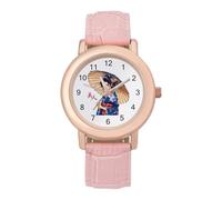 Japanese Cute Geisha Girl Women's PU Leather Strap Watch Analog Quartz Watch Casual Wristwatch for Home Work