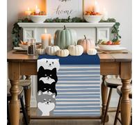 Japanese Cute Whaling Dogs Table Runner 72 Inches Long, Retro Blue Striped Washable Table Runners Heat-Insulation Kitchen Dining Table Decorations for Home Party Decor 13x72in