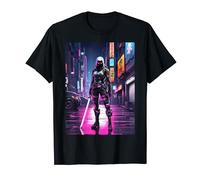 Japanese Cyberpunk Ninja Samurai In Futuristic Tokyo T-Shirt