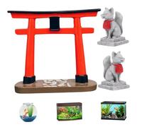 Japanese Decor, Resin Simulation Torii Gate and Fox Statue, Mini Zen Garden Accessories for Bonsai, Sand Table, Garden, Aquarium, Fish Tank Fox Statue Japanese Decor Fox Figurine Torii Gate