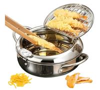 Japanese Deep Fryer Pot 304 Stainless Steel with Thermometer and Oil Drip Rack Compatible with Gas Stove and Induction Cooker 15.35 × 11.02 × 6.10 in