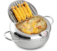 Japanese Deep Frying Pot, Small Deep Fryer with Thermometer and Lid, Stainless Steel Frying Pot Compatible with Induction Cooker (Large size 24cm)