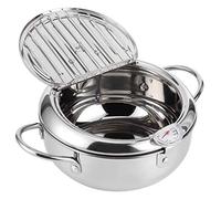 Japanese Deep Frying Pot, Stainless Steel Deep Frying Pot Tempura Fryer with Temperature Control and Oil Draining Rack