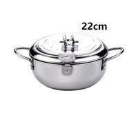 Japanese Deep Frying Pot with a Thermometer and a Lid 304 Stainless Steel Kitchen Tempura Fryer Pan 22 cm