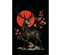 Japanese Deer Dot Grid Notebook - Sumi-e Ink Art with Red Sun, Symbol of Strength and Harmony (Japanese Animals Series): 120 Dot Grid Pages, 6x9, Minimalist Japanese Ink Painting Journal