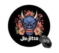 Japanese Demon Oni Mask Jiu-jitsu Mouse Pad Round Mouse Mat Non-Slip Mousepad for Home Office