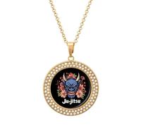 Japanese Demon Oni Mask Jiu-jitsu Necklace for Women Adjustable Jewelry Pendant for Mom Wife Girlfriend Gifts Golden-style