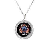 Japanese Demon Oni Mask Jiu-jitsu Necklace for Women Adjustable Jewelry Pendant for Mom Wife Girlfriend Gifts Silver-style