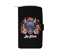 Japanese Demon Oni Mask Jiu-Jitsu Womens PU Leather Wallet Long Purse Clutch Organizer for Office Travel