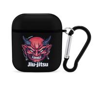 Japanese Demon Oni Mask Kabuki Jiu-jitsu Earphone Case Cover Compatible with AirPods 1&2 Shockproof Bluetooth Headset Case Black-style