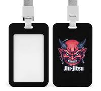 Japanese Demon Oni Mask Kabuki Jiu-Jitsu ID Badge Holder with Lanyard Name Card Holders for Nurse Teacher Officer