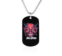 Japanese Demon Oni Mask Kabuki Jiu-jitsu Memorial Necklace Titanium Steel Rectangle Tag Chain Pendant Jewelry Gift