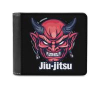 Japanese Demon Oni Mask Kabuki Jiu-Jitsu Men's Bifold Wallet Slim Cash Card Holder Leather Purse