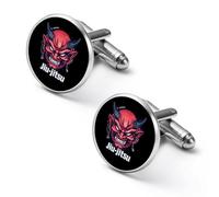 Japanese Demon Oni Mask Kabuki Jiu-jitsu Shirt Cufflinks Round Cuff Links for Business Wedding Party Father's Day Gift 1.7cm
