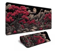 Japanese Desk Mat Blue and Gold Mountains Decor Large Keyboard River Mouse Pad for Laptop Pc Setup Desk Cover Protector Desk Décor for Office Home Work Gaming 31.5" X 11.8" Stitched Edge