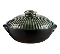Japanese Donabe Ceramic Hot Pot Retro Heat Resistant Shallow Dutch Oven,Non-Stick Cookware Pot With Lid And Dual Handle For Cooking,Soup, Rice, Stew, Casserole, Noodle(Green,8in)