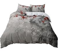 Japanese Double Duvet Cover Bamboo Cherry Blossoms Bedding Sets Soft Breathable Microfiber 3D Quilt Cover 200x200 cm with Zipper Closure and 2 Pillowcases b-3328
