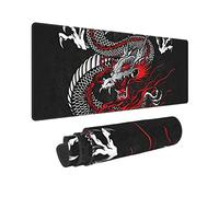 Japanese Dragon Black Red Mouse Pad XL Extended Desk Mat, Non Slip Rubber Base Stitched Edge Gaming Pc Desktop Large Mice Pad,31.5 x 11.8 Inch