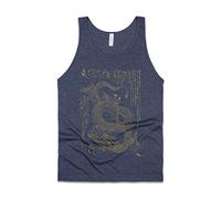 Japanese Dragon Calligraphy Tank Top - Mens Womens Printed Cotton Cami Vest Tee (XL, Heather Navy (Gold Print))