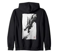 Japanese Dragon Ink Wash Painting Sumi-e Brush Art Zip Hoodie
