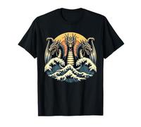 Japanese Dragon King Ghidorah Great Wave off Kanagawa Sunset T-Shirt