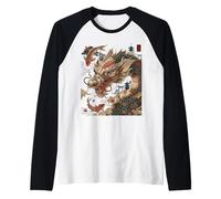 Japanese Dragon Koi Carp Retro Vintage Design Raglan Baseball Tee