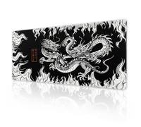 Japanese Dragon Mouse Pad XL Black White Aesthetic Anime Extended Desk Mat 80X30 cm Non-Slip Rubber Base Stitched Edge Large XL Mousepad for Desk Gaming Laptop Desktop,31.5×11.8 Inch