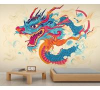 Japanese Dragon Mural Oriental Dragon Mural Wallpaper Fantasy Animal Wall Murals Mythical Creatures Wallpaper Cartoon Children's Murals for Living Room Bedroom 100 x 70 cm