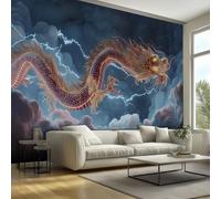 Japanese Dragon Mural Wallpaper, Oriental Mythology Animal Wallpaper for Bedroom, Living Room, TV Backdrop, Office, 3D Large Wall Mural Non-Woven Wall Paper 350 x 256 cm (WxH) oT15