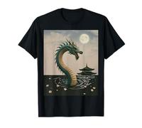 Japanese Dragon Sakura Blossom Full Moon Fantasy Art Travel T-Shirt