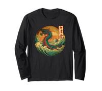 Japanese Dragon The Great Wave Off Kanagawa Kanji Japan Art Long Sleeve T-Shirt